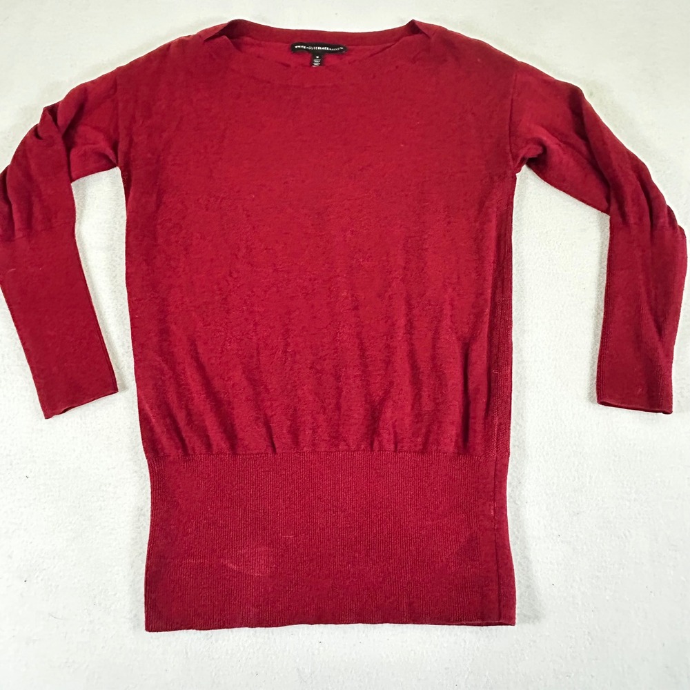 White House Black Market Red Cashmere Blend Boat Neck‎ Tunic Sweater Small